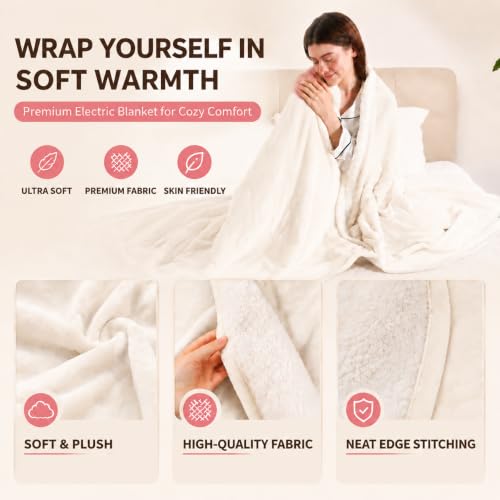 Heated Blanket Electric Blanket Twin Size, Fast Heating & Overheating Protection, Ultra Soft Heated Throw Blanket Twin Size with 5 Heating Levels & 10 Hours Auto Off, 62"x84", White - color: White, size: Twin-62"x84"