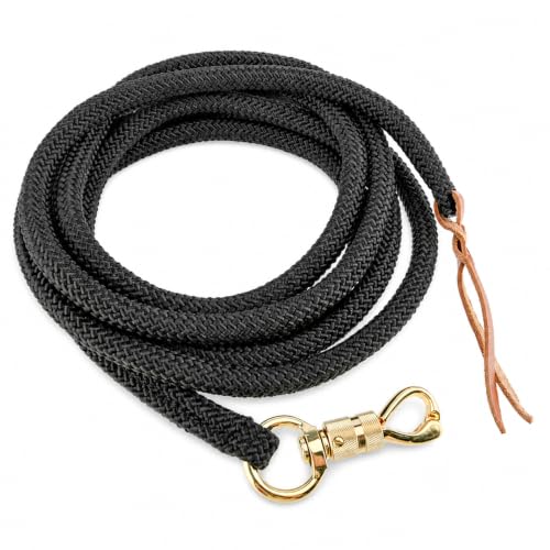 14 Feet Lead Ropes for Horses, Heavy Duty Horse Training Lead with Leather Popper End and Brass Swivel Snap, Soft Comfort Grip, Daily Horse Tack, 13/20" Diameter, Black