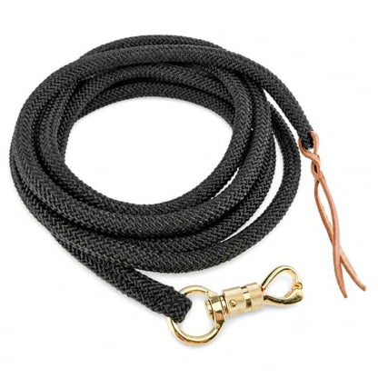 14 Feet Lead Ropes for Horses, Heavy Duty Horse Training Lead with Leather Popper End and Brass Swivel Snap, Soft Comfort Grip, Daily Horse Tack, 13/20" Diameter, Black