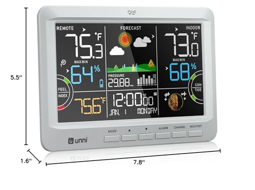 Weather Station Indoor Outdoor Thermometer Wireless Atomic Clock Grey | Home Atomic Clock Large Constant Display, Inside Outside Temperature Humidity Monitor, Dew Heat Point, Barometer - color: Grey