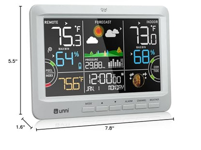 Weather Station Indoor Outdoor Thermometer Wireless Atomic Clock Grey | Home Atomic Clock Large Constant Display, Inside Outside Temperature Humidity Monitor, Dew Heat Point, Barometer - color: Grey