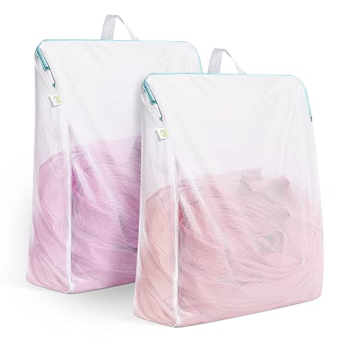 OTraki Large Mesh Laundry Bags 24x32 inch Hanging Delicates Mesh Laundry Bag with Handles Lingerie Bags Washing Machine Bag Zipper Opening,Don't Drying, Melting 140-176℉,White - size: 24 x 32 inch