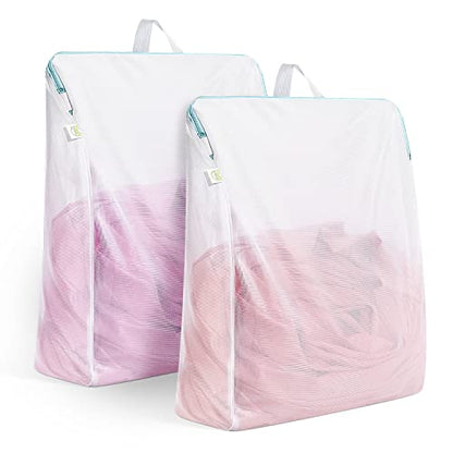 OTraki Large Mesh Laundry Bags 24x32 inch Hanging Delicates Mesh Laundry Bag with Handles Lingerie Bags Washing Machine Bag Zipper Opening,Don't Drying, Melting 140-176℉,White - size: 24 x 32 inch
