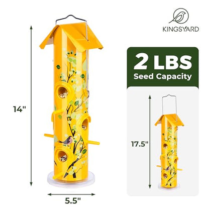 Kingsyard Metal Bird Feeders for Outdoors Hanging, Tube Bird Feeder - color: Yellow