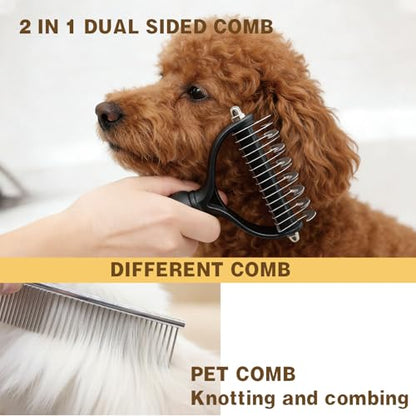 Dog Brush & Pet Grooming Kit for Dogs and Cats, 8 Tools with Storage Pouch