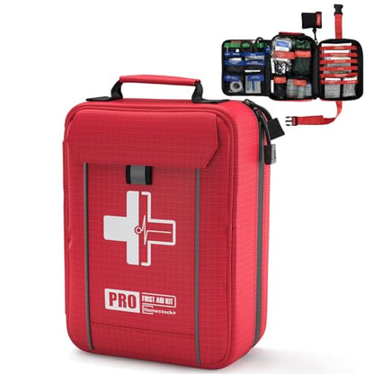 First Aid Trauma Kit,Comprehensive First Aid Kit with Labelled Compartments, Molle System Emergency Kits for Cars, Home, Office, Backpacking, Camping, Traveling, and Cycling-265 Piece - size: Large