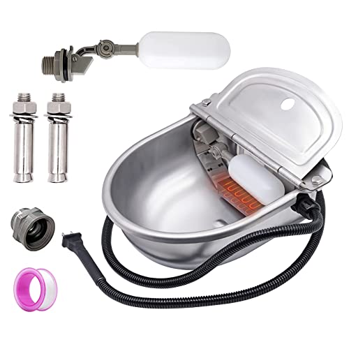 MINYULUA Heated Automatic Water Bowl Stainless Steel for Dogs Horse