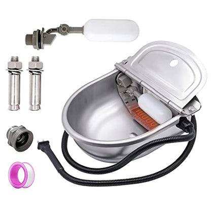 MINYULUA Heated Automatic Water Bowl Stainless Steel for Dogs Horse