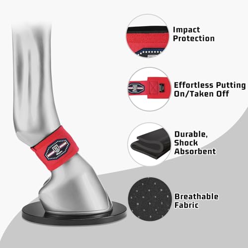 Harrison Howard Durable Shock-Absorbent Breathable Impact Protection Pastern Wraps for Horse Sold in Pairs Red - color: Red