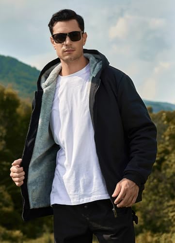 LBL Leading the Better Life Men's Pullover Winter Jackets Hooed Fleece Hoodies Sweatshirt Wool Warm Thick Coats - color: Black, size: Medium