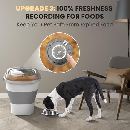 32-35 Lbs Dog Food Storage Container Wheels,Collapsible Dog Food Container | Pet Food Storage Container with Transparent Airtight Lid,Date Track,Keep Fresh for Rice,Flour,Sugar,Scoop and 2PCS Container - color: Clear/35 lbs