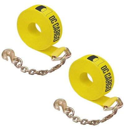 Two 4-in. X 30-Ft. Heavy-Duty Winch Straps with Chain End and Grab Hook, 16,200 Lbs. Break Strength | Chain TieDowns By DC Cargo Mall - size: 2-pack, style: Grab Hook