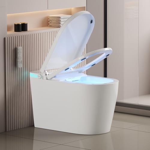 Smart Toilet with Bidet Built In Heated Seat Auto Flush Manual Seat&Lid | Warm Water Wash & Air Dry LED Display Tankless Electric One Piece Toilet for Bathroom with Siphon Dual Flush 0.8/1 GPF - color: Pearl White