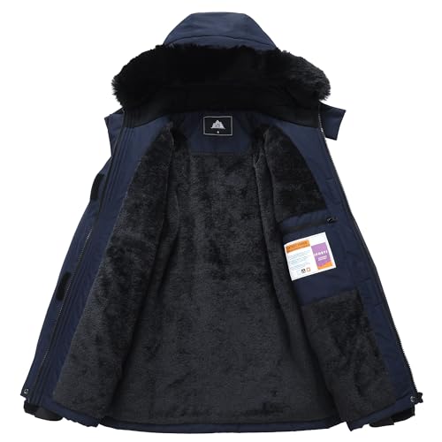 MOERDENG Women's Ski Jacket Waterproof Warm Winter Coat - color: Navy, size: Medium