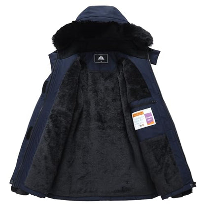 MOERDENG Women's Ski Jacket Waterproof Warm Winter Coat - color: Navy, size: Large