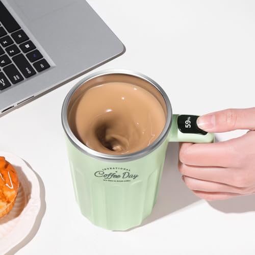 Drink Stirrer,Self Stirring Mug,Self Stirring Coffee Mug,Suitable for Coffee, Milk, Cocoa and Other Beverages Stainless Steel Vacuum Insulated Tumbler with Lid (Matcha Green, 12 Ounces) - color: Matcha Green
