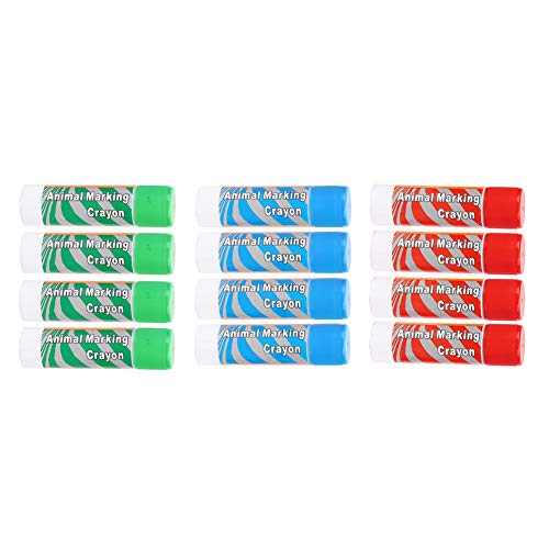 Livestock Crayon, 12Pcs Large Livestock Marking Crayons, Red Green Blue Color Marker Pens Water-resistantfor Pigs, Animal Identification, Marking Skin