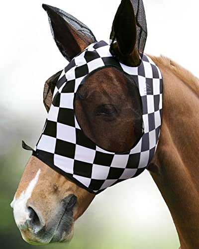 Harrison Howard Super Comfort Stretchy Fly Mask Large Eye Space with UV Protection Soft on Skin with Breathability Checker Board Full (Large) - color: Checker Board, size: Full (Large)