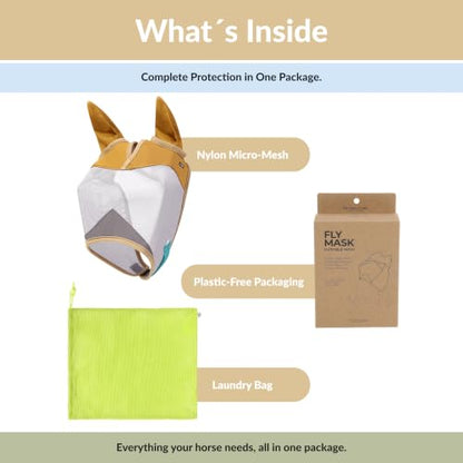TSZ Horse Fly Mask with Ears Cover - UV Block 70% Breathable Mesh Flymask | Fly Masks for Horses, Durable Fly Control Mask, Comfortable All-Day Protection for Equines. Fleece Padding, Adjustable Straps - size: Horse