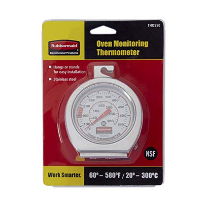 Rubbermaid Commercial Products Stainless Steel Monitoring Thermometer, Safe for Inside Oven/Grill/Smoker, 60-580°F Range, Easy to Read Food Thermometer For Food Resturant/Home Cooking - style: Oven Thermometer