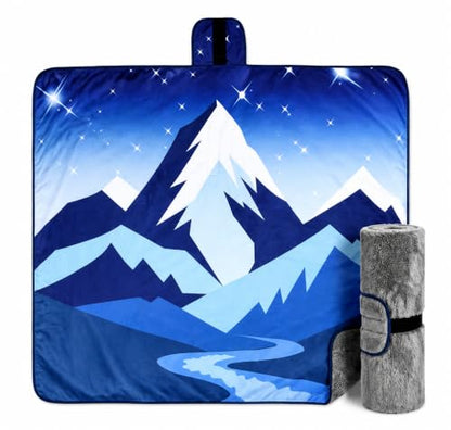Tirrinia Waterproof Outdoor Blanket with Sherpa Lining, Windproof Foldable - color: Navy Mountain, size: 51” x 59”