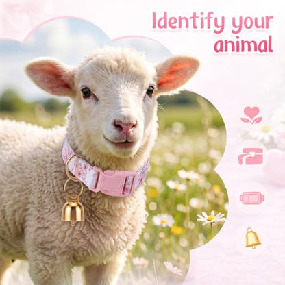Copper Bell Goat Collar, Pink Flower Girly Style for Pygmy Goats and Lambs