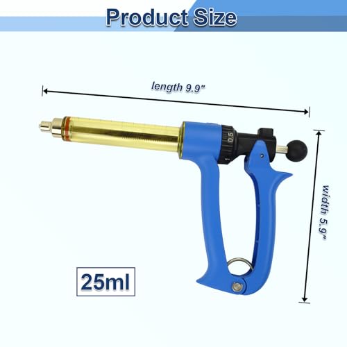 VET.PLUS 25ML Automatic Livestock Syringe for Cattle Cow Goat Hog Sheep, Continuous Repeating Vaccine Gun, Dosage Adjustable with Luer Lock Interface Veterinary Syringes - size: 1 Tube (25ML)