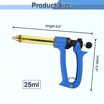 VET.PLUS 25ML Automatic Livestock Syringe for Cattle Cow Goat Hog Sheep, Continuous Repeating Vaccine Gun, Dosage Adjustable with Luer Lock Interface Veterinary Syringes - size: 1 Tube (25ML)