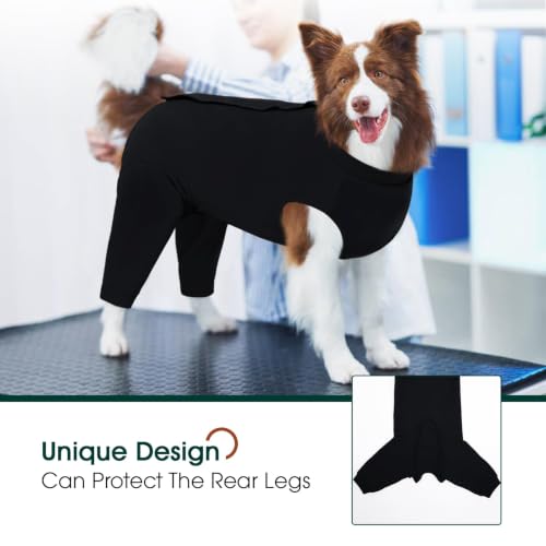 Kuoser Dog Recovery Suit with Anti Licking Rear Leg Sleeve, Black L - color: Black, size: Large (Back Length: 40cm / 15.74")