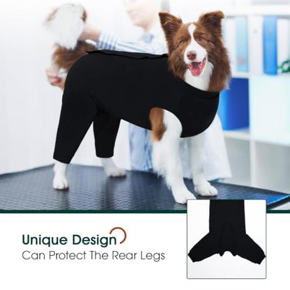Kuoser Dog Recovery Suit with Anti Licking Rear Leg Sleeve, Black L - color: Black, size: Large (Back Length: 40cm / 15.74")
