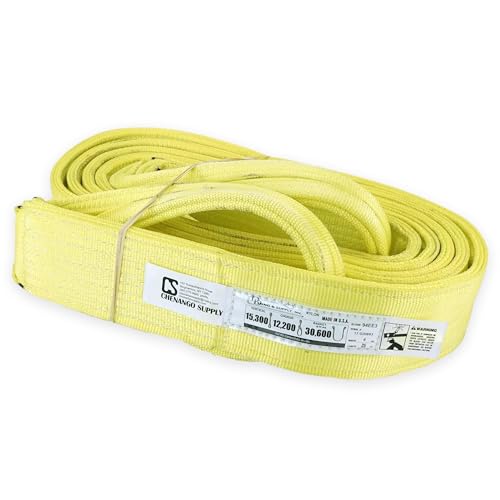 4" x 25' Nylon Lifting Web Sling – USA Made, 15,300 lb Vertical, 12,200 lb Choker, 30,600 lb Basket – 3 Ply Heavy Duty 900 Webbing, Type 3 Flat Eye & Eye Rigging Sling (4" x25') - size: 4"x25'