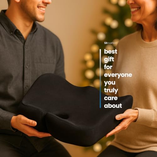 Office Chair Cushion for Back & Tailbone, Sciatica Pain Relief Pillow | Extra Large Seat Cushion and Tailbone Pain Relief Cushion for long desk work, coccyx pressure and Sciatica Pillow (Black) - color: Black