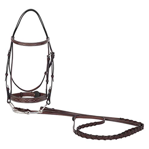Huntley Equestrian Fancy Stitched Sedgwick Leather English Bridle and Reins - color: Australian Nut, size: Cob