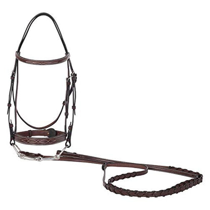 Huntley Equestrian Fancy Stitched Sedgwick Leather English Bridle and Reins - color: Australian Nut, size: Small Pony