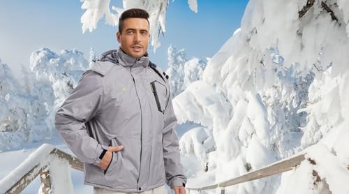 QPNGRP Mens Waterproof Ski Snowboard Jacket Winter Windproof Snow Coat - color: Cation Lightgray, size: Large