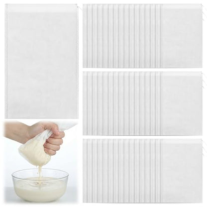50 Pack Nylon Straining Nut Milk Bag 11.7" x 7.8" Fine Mesh Food Strainer Filter Cheese Cloth Bags for Nut Milk Juice Yogurt Cold Brew Tea Coffee Home Brewing