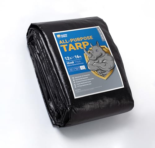 GUARD SHIELD Tarps Heavy Duty Waterproof 12x16 Feet Black Poly Tarp Cover Outdoor Thick UV Resistant Tarpaulin with Grommets 10mil - color: Black, size: 12x16