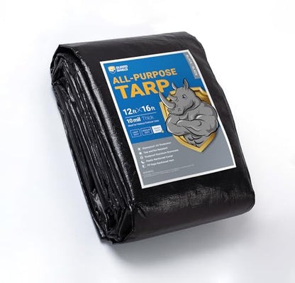 GUARD SHIELD Tarps Heavy Duty Waterproof 12x16 Feet Black Poly Tarp Cover Outdoor Thick UV Resistant Tarpaulin with Grommets 10mil - color: Black, size: 12x16