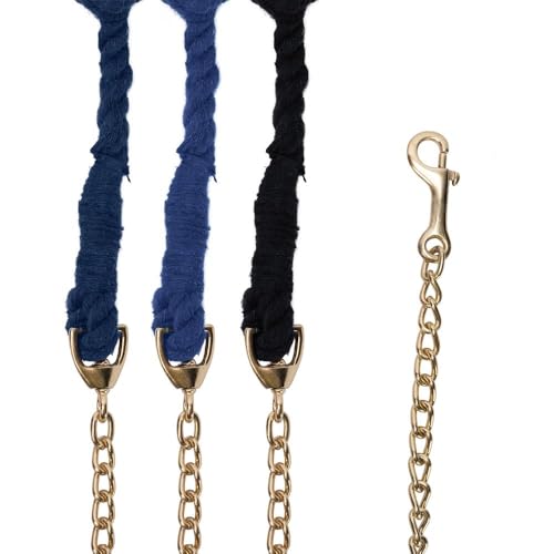 Schneiders 10' Cotton Lead Rope with Chain | Heavy-Duty Horse Lead Rope | 30 Inch Brass-Plated Chain | Soft Grip | Everyday Barn & Equestrian Use | Color Black - color: Black