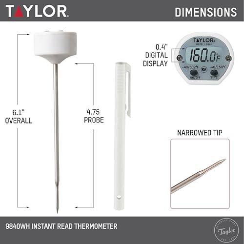 Taylor Instant Read Digital Meat Thermometer for Grill, BBQ & Kitchen, NSF Approved, Fast Internal Temperature Readings, F/C Switchable Display, Battery Included, Pocket Sleeve Clip, White - style: Fast Reading Pocket Thermometer