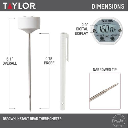 Taylor Instant Read Digital Meat Thermometer for Grill, BBQ & Kitchen, NSF Approved, Fast Internal Temperature Readings, F/C Switchable Display, Battery Included, Pocket Sleeve Clip, White - style: Fast Reading Pocket Thermometer