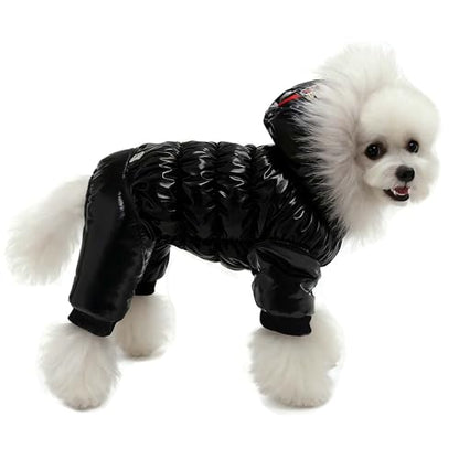 Dog Winter Warm Jacket Coat Pet Cat Hooded Jumpsuit Snowsuit,XL | Waterproof Dog Winter Parka Coat with Faux Fur Hood;Windproof 4-Legged Warm Puppy Cold Weather Clothes for Small Medium Dogs - size: XL(Back13.7inch|Weight9-12LBS)