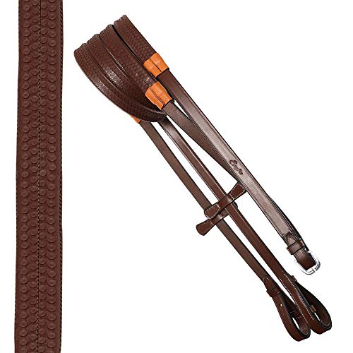 Exion Horse Snaffle Jumping Bridle with Removable Flash & Rubber Reins | Anatomical MonoCrown, Padded Noseband, Fancy Stitched Browband | English Bridle - color: Oak Brown (Reddish Brown), size: Cob (Medium Size)