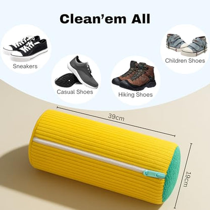 Shoe Washing Bag for Laundry Machine – Heavy-Duty Sneaker Laundry Bag Protector with Thick Microfiber Cushion, Zipper Cover & Mesh Sides – Shoe Cleaner Bag for Washer & Dryer (Yellow) - color: Yellow