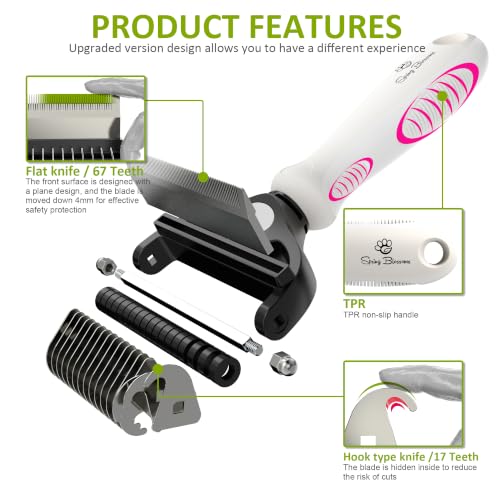 Spring Blossoms-2 in 1 Professional Grooming Rake for Cats & Dogs-Dematting Comb for Easy Mats & Tangles Removing,Pet Brush Safe No More Nasty Shedding and Flying Hair (Cloud Dancer White) - color: Cloud Dancer White