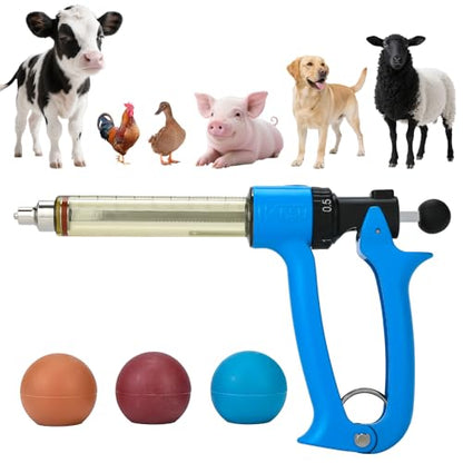 25ml Semi-Auto Repeating Livestock Syringe Gun, 5 Dose Settings - color: Blue25ML