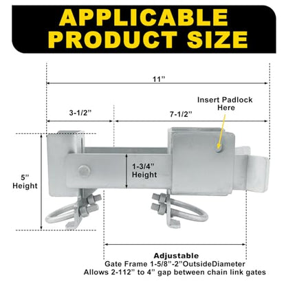 Chain Link Commercial Strong Arm Double Gate Latch 1-5/8" Thru 2" - color: Silver