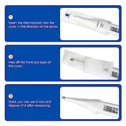 Berrcom Disposable Digital Thermometers Probe Covers Set of 100 Oral Rectal Thermometer Probe Cover Universal Thermometers Sleeves for Adult and Kids - color: White