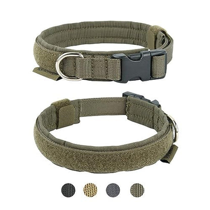 EXCELLENT ELITE SPANKER Military Nylon Small Puppy Dog Collar with Padded | Tactical Adjustable Pet Collar Heavy Duty Quick-Release & Lightweight No-Choke for Small Medium Breeds with Patches - color: Ranger Green, size: S-(13.4"-17.7")