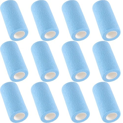 IndigoCase 12 Pack Self Adhesive Bandage Wrap 4 Inch x 5 yd Elastic Tape - color: Skyblue, size: 4 Inch - 12 Pack